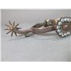 Image 3 : Star Marked Buermann Silver Inlaid Spurs- .75" Bands- 2" Drop Shanks- 10 Point Rowels- Chap Guards- 