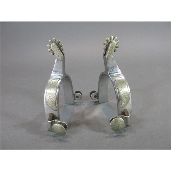 Edge Marked Crockett Stainless Spurs- Mustache Pattern- .8" Bands- 1.75" Shanks- 10 Point Rowels