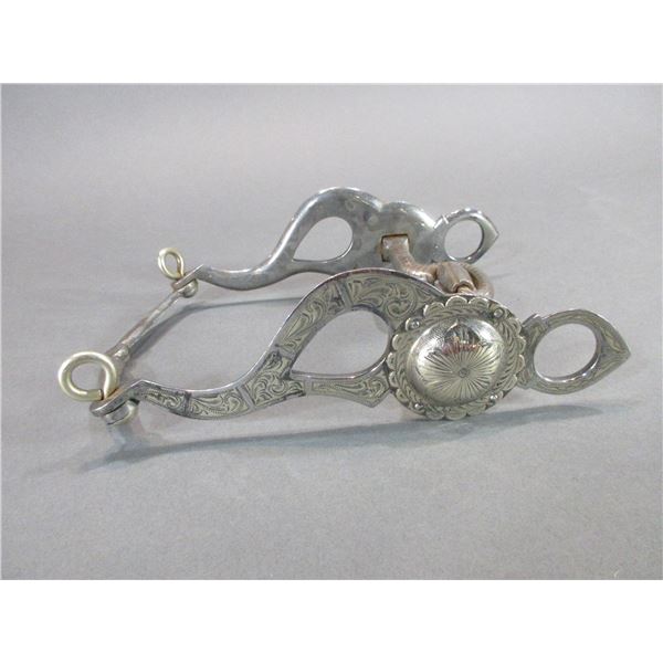 Marked B-C Silver Overlaid Bit- Fresno Cheek- Copper Inlaid Frog Mouth- Slobber Bar- Rein Chain Swiv