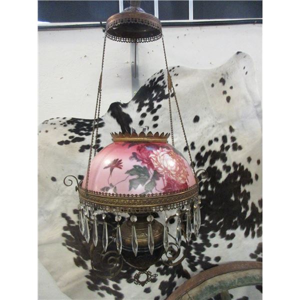 Hanging Hand Painted Kerosene Lamp- Crystals