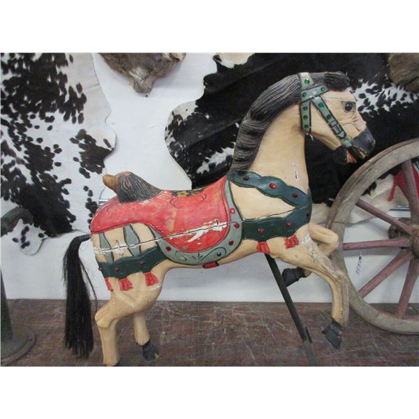 Old Wooden Carousel Horse With Stand- 45" X 35"