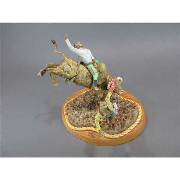 Signed Robert Spitzer 87 Resin Statue- Bull Leg Has Been Repaired- 12"H- Base 13" X 10"