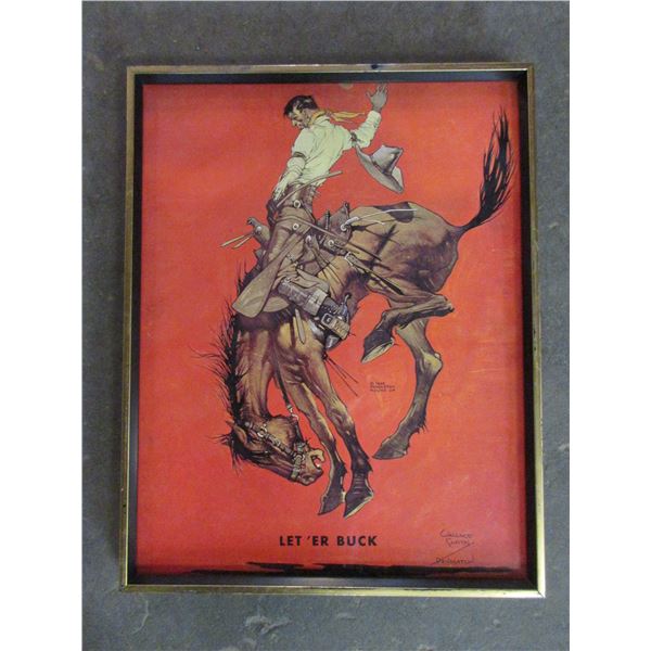 Original Framed 1925 Pendleton Round Up Let Er Buck Poster- Signed Wallace Smith- 21" X 16.5"