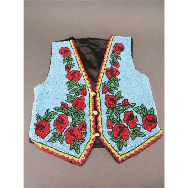 Ladies Floral Beaded Western Vest- Shell Buttons- 20" X 16"- Stand Not Included