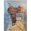 Image 1 : 14.5" Padded Seat Saddle- Tooled- Good Sheepskin- Been Repaired- Fair Condition- Sells With Stand