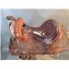Image 2 : 14.5" Padded Seat Saddle- Tooled- Good Sheepskin- Been Repaired- Fair Condition- Sells With Stand