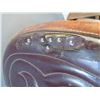 Image 3 : 14.5" Padded Seat Saddle- Tooled- Good Sheepskin- Been Repaired- Fair Condition- Sells With Stand