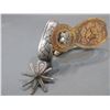 Image 6 : Unmarked Double Mounted Silver Inlaid Charro Spurs- 1.1" Bands- 1.5" Shanks- 8 Point Rowels- Petal B