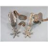 Image 1 : Marked Kelly Bros Silver Inlaid Charro Spurs- 1.2" Bands- 2" Shanks- 6 Point 2.75" Rowels- Used Cond