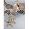 Image 2 : Marked Kelly Bros Silver Inlaid Charro Spurs- 1.2" Bands- 2" Shanks- 6 Point 2.75" Rowels- Used Cond