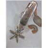 Image 6 : Marked Kelly Bros Silver Inlaid Charro Spurs- 1.2" Bands- 2" Shanks- 6 Point 2.75" Rowels- Used Cond