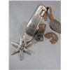 Image 7 : Marked Kelly Bros Silver Inlaid Charro Spurs- 1.2" Bands- 2" Shanks- 6 Point 2.75" Rowels- Used Cond