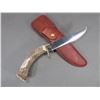Image 1 : Marked Diamond S Stainless Bowie Knife- 7" Blade- 5.5" Antler Handle- Custom Sheath