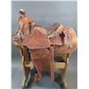 Image 1 : Unmarked Western Tooled Saddle- 15.5" Padded Seat Saddle- Good Sheepskin- Buckstitched- All There- 2