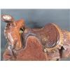 Image 2 : Unmarked Western Tooled Saddle- 15.5" Padded Seat Saddle- Good Sheepskin- Buckstitched- All There- 2