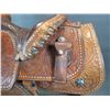 Image 4 : Unmarked Western Tooled Saddle- 15.5" Padded Seat Saddle- Good Sheepskin- Buckstitched- All There- 2