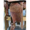 Image 6 : Unmarked Western Tooled Saddle- 15.5" Padded Seat Saddle- Good Sheepskin- Buckstitched- All There- 2