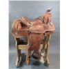 Image 7 : Unmarked Western Tooled Saddle- 15.5" Padded Seat Saddle- Good Sheepskin- Buckstitched- All There- 2