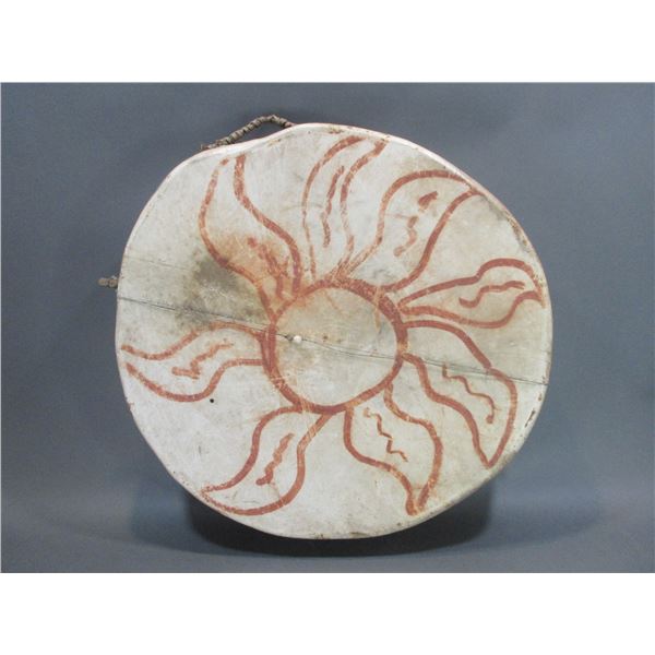 Alaskan Eskimo Caribou Hide Drum- Caribou Rawhide Strung- Hand Painted- 26"- Back Is Damaged- Cool P