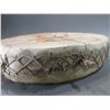 Image 3 : Alaskan Eskimo Caribou Hide Drum- Caribou Rawhide Strung- Hand Painted- 26"- Back Is Damaged- Cool P