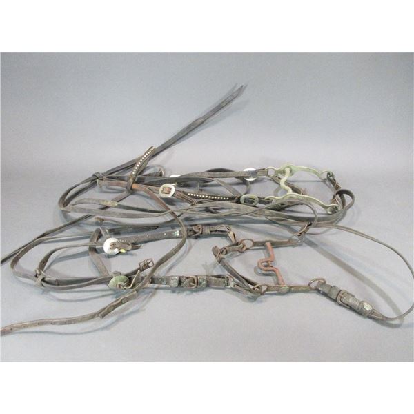 2 Old Headstalls From The Billy Hobblitt Estate- 2 Old Iron Bits- 1 With a Horsehead Conchos