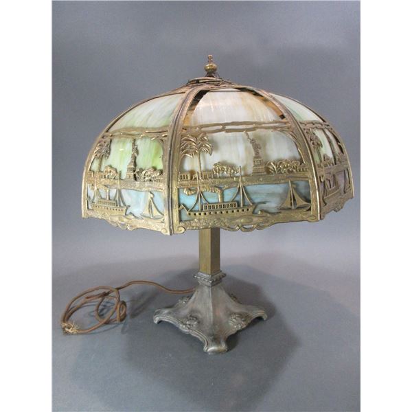 Old Slag Glass Electric Table Lamp-