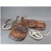 Image 1 : Unmarked Leather Saddle Bags With A Rope Halter And Tiedown- 10.5"W