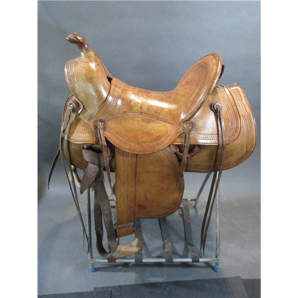 Marked US Lichtenberger Ferguson Basket Stamped Saddle- 16" Seat- Good Sheepskin- Built In 1943 For 