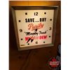 Image 1 : Light Up Advertising Clock "Purity Meadow-Dew" "Save-Buy" "Morning Fresh" (15-1/2"H x 15-1/2"W x 4-1