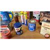 Image 9 : Tray Lot - Garage Theme (Leak Stop Tin, British American Paint Co. Varnish Tin, Spot Oil Additive (F