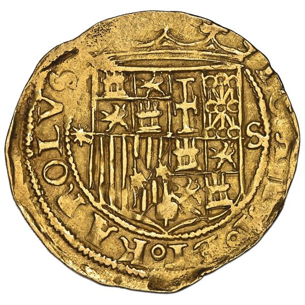 Seville, Spain, gold 1 escudo, Charles-Joanna, assayer * to left, mintmark S to right, NGC AU 58.