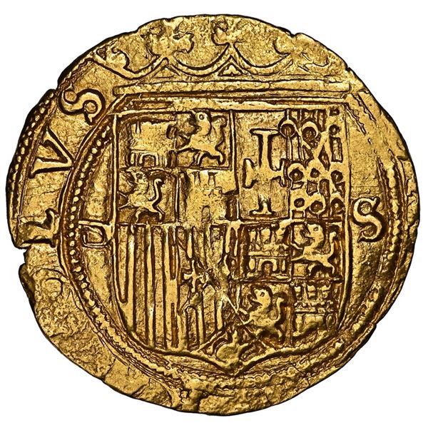 Seville, Spain, gold 1 escudo, Charles-Joanna, assayer Gothic D to left, mintmark S to right, NGC MS