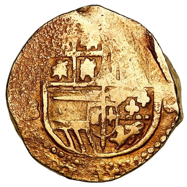 Seville, Spain, gold cob 2 escudos, 1595 date to right, assayer B below mintmark S and denomination