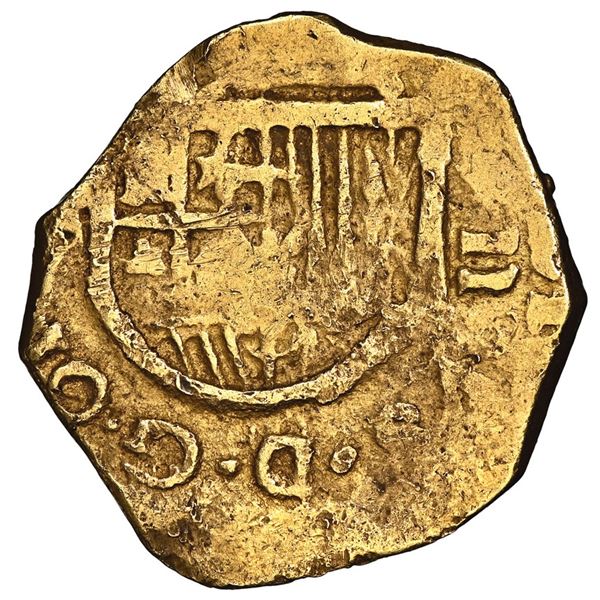 Seville, Spain, gold cob 2 escudos, Phillip II or III, assayer not visible (B below mintmark S to le