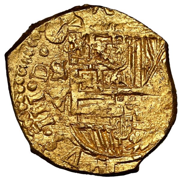 Seville, Spain, gold cob 2 escudos, Philip III, assayer V, NGC MS 62 ( top pop ).