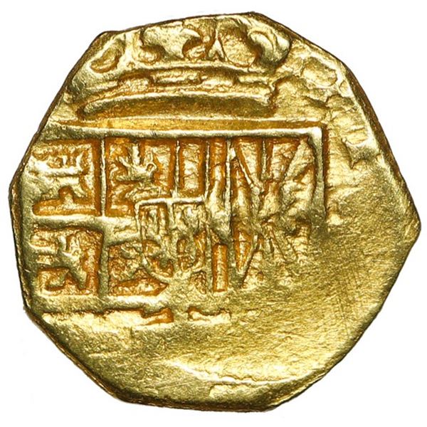 Seville, Spain, gold cob 1 escudo, Philip III or IV, assayer not visible.