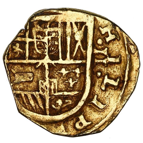 Seville, Spain, gold cob 2 escudos, Philip IV, assayer not visible.