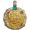 Image 1 : Lima, Peru, gold cob 8 escudos, 1713/2 M, legend HISPANIAR, ex-1715 Fleet, mounted cross-side out in