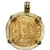 Image 2 : Lima, Peru, gold cob 8 escudos, 1713/2 M, legend HISPANIAR, ex-1715 Fleet, mounted cross-side out in