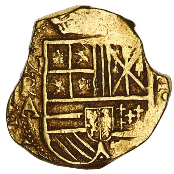 Bogota, Colombia, gold cob 2 escudos, 1632 A, very rare, ex-Santa Fe, ex-Caballero, Calico Plate, Re