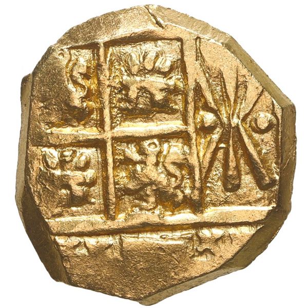 Bogota, Colombia, gold cob 2 escudos, Charles II posthumous, no assayer (Arce), NGC MS 64 (1715 Flee
