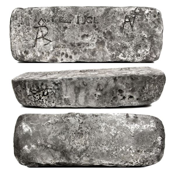 Large silver ingot #763 made in Potosi, 75 lb 3.04 oz troy, Class Factor 1.0, marked with fineness I