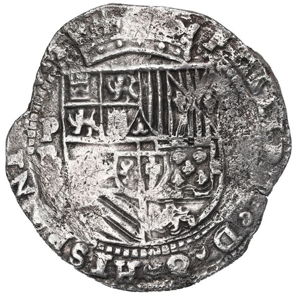 Potosi, Bolivia, cob 8 reales, Philip III, assayer B (5th period), Grade 1.