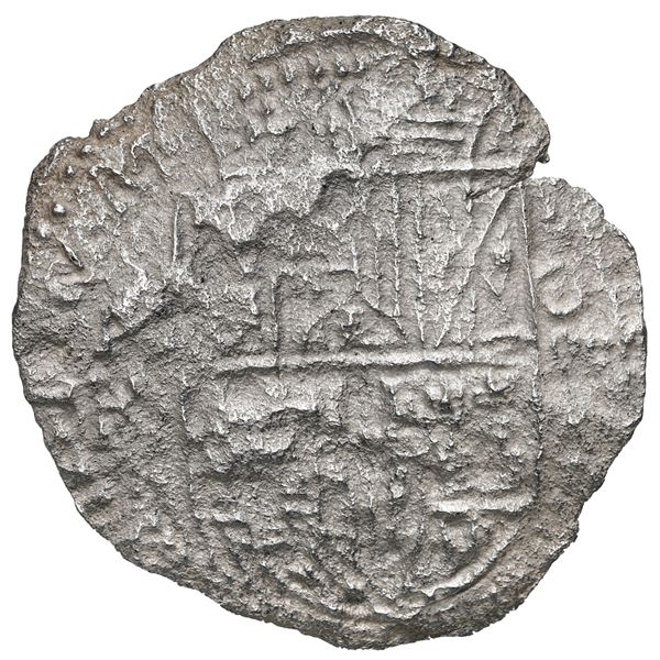Potosi, Bolivia, cob 8 reales, 1618 PAL, Grade 3, rare.