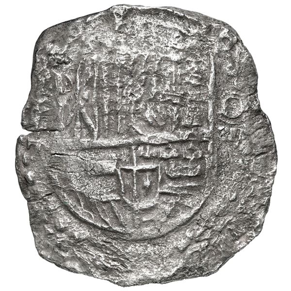 Potosi, Bolivia, cob 8 reales, 1620 T, upper half of shield and quadrants of cross transposed, Grade