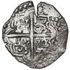 Image 2 : Potosi, Bolivia, cob 8 reales, Philip III, assayer T, mintmark "q" (retrograde P), Grade 2.