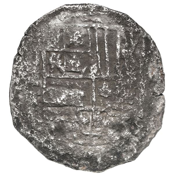 Potosi, Bolivia, cob 8 reales, Philip III, assayer T, quadrants of cross transposed, "16 points," wi