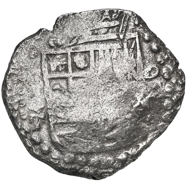 Potosi, Bolivia, cob 8 reales, Philip III, assayer T, quadrants of cross transposed, Grade 3.