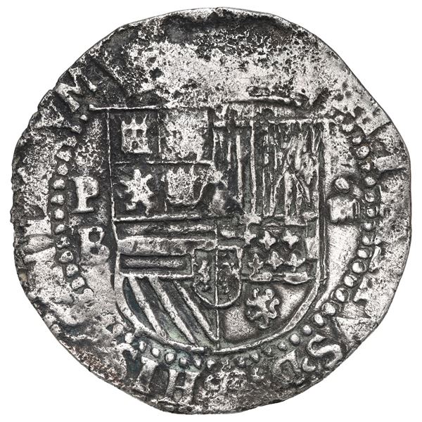 Potosi, Bolivia, cob 4 reales, Philip II, assayer B (1st period), Grade 1.