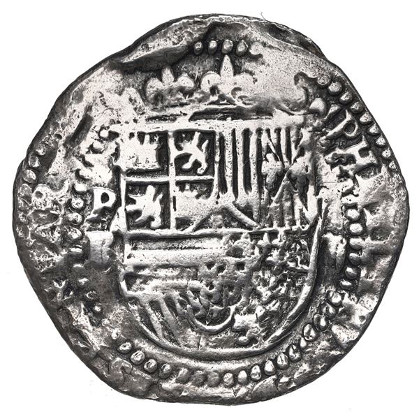 Potosi, Bolivia, cob 2 reales, Philip II, assayer B (1st period, "Lima style"), Grade 1.